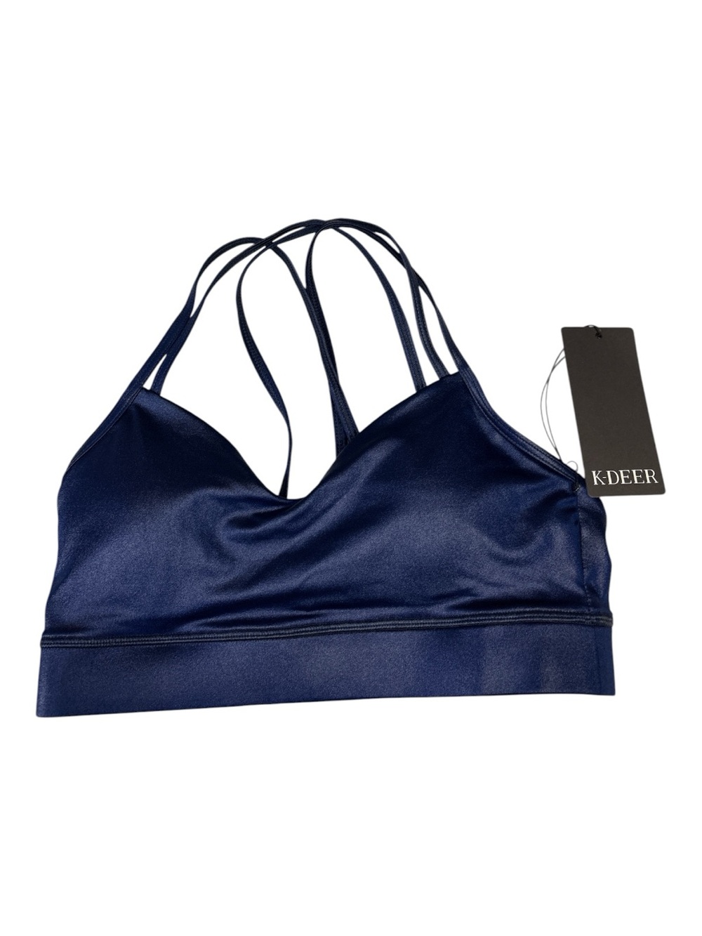NWT K-DEER Polished Criss Cross Sports Bra Navy Blue Size Large